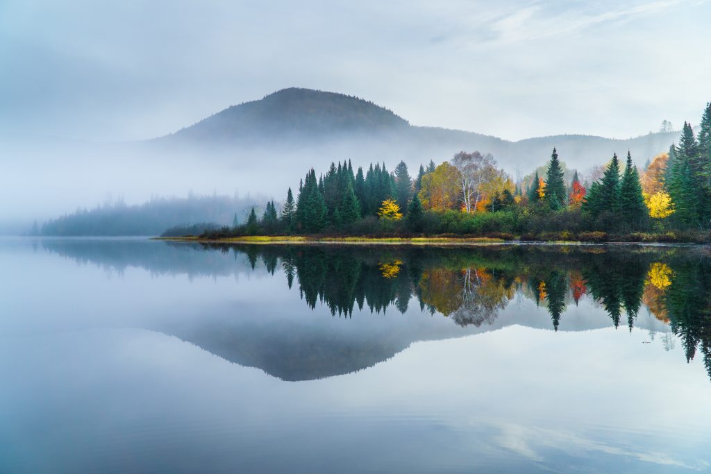 Lake, mountain, trees and reflections